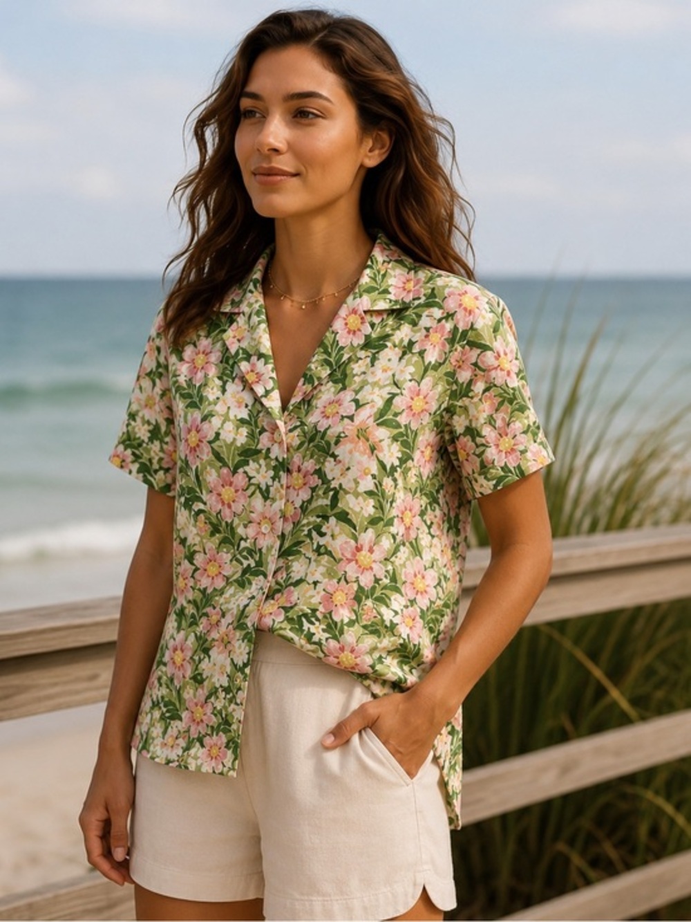 Sage The Label Tuscan Sun Button Front Short Sleeve Blouse Top NWT S #1937